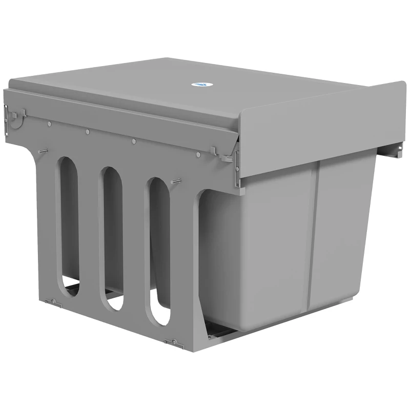HOMCOM Pull Out Bin, Under Sink Garbage Can with 2 Removable Compartments (4 gallon Each) for Kitchen Waste, Light Grey