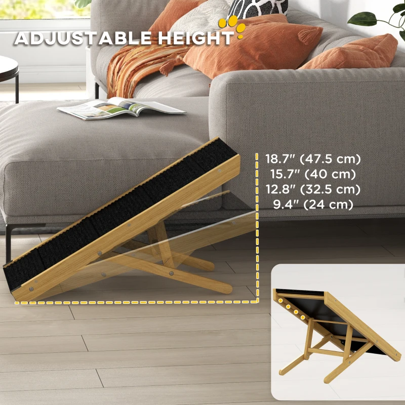 PawHut 33" Foldable Dog Ramp with 4-Level Adjustable Height for Bed, Couch, for Small and Medium Dogs, Natural Wood