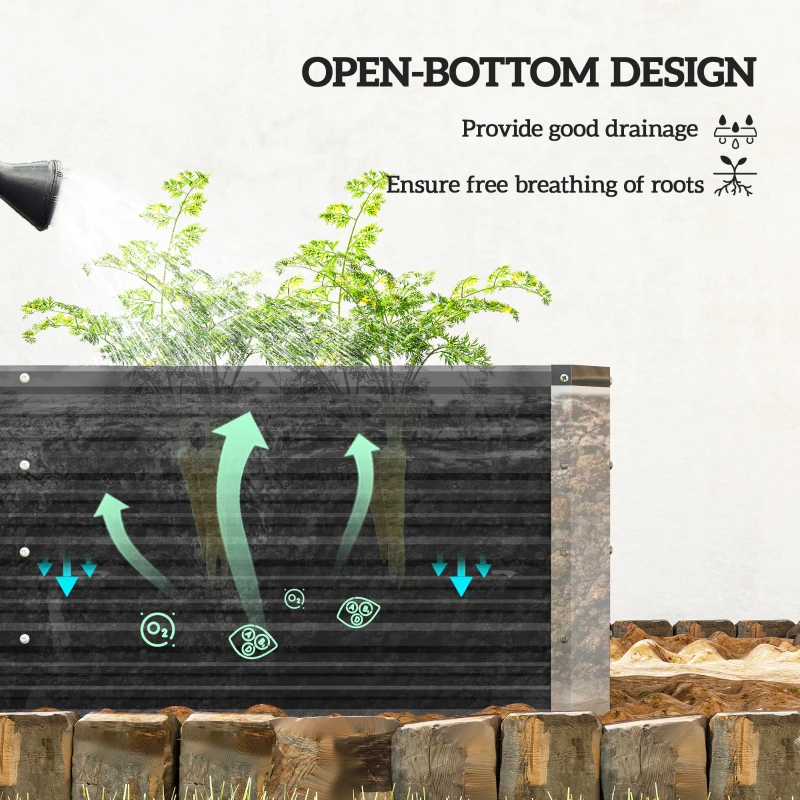 Outsunny 6'x1.5'x1.4' Galvanized Raised Bed, Large Elevated Planter Box for Growing Flowers, Herbs and Vegetables, Dark Grey