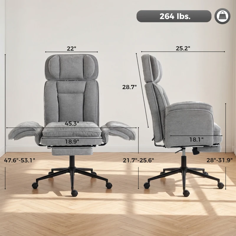 HOMCOM Criss Cross Office Chair with Flip Armrests, Adjustable Headrest, Swivel Tilt Reclining Desk Chair with Wheels, Gray