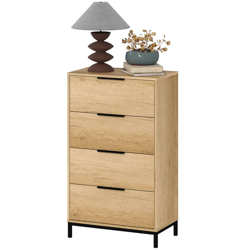 HOMCOM Dresser for Bedroom, 4 Drawer Dresser Tower, Chest of Drawers for Hallway, Entryway, Closet, Natural