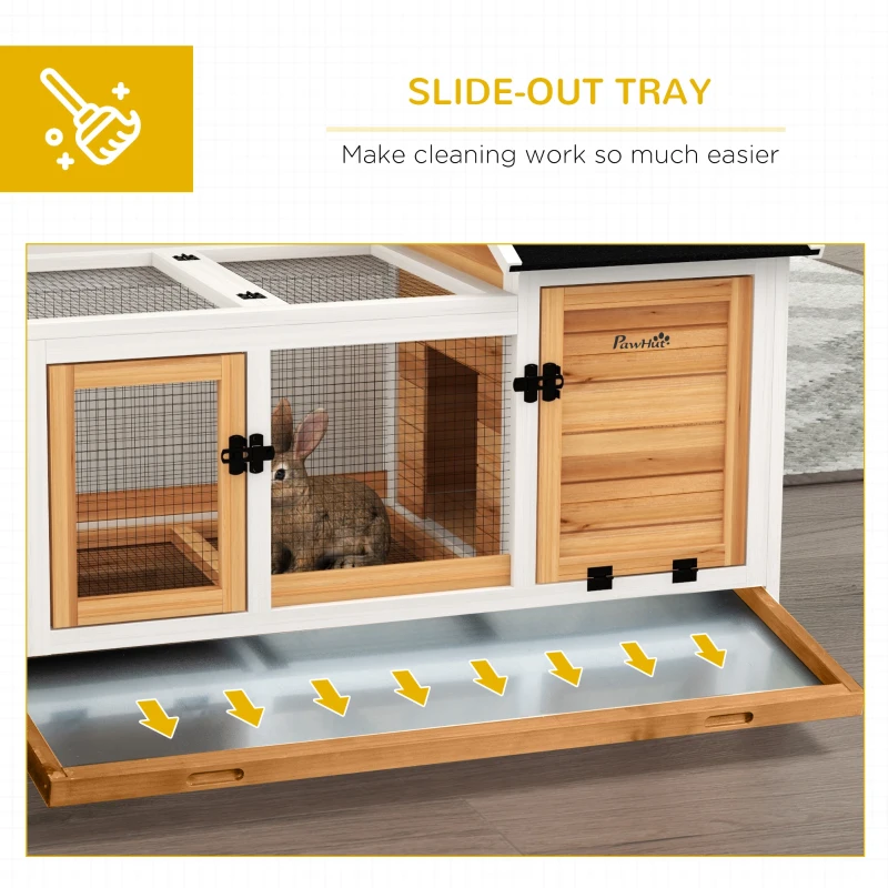 PawHut Rabbit Cage with Wheels, Ramp, Run, Tray for Indoor Outdoor, Suitable for Rabbit, Guinea Pig, Yellow