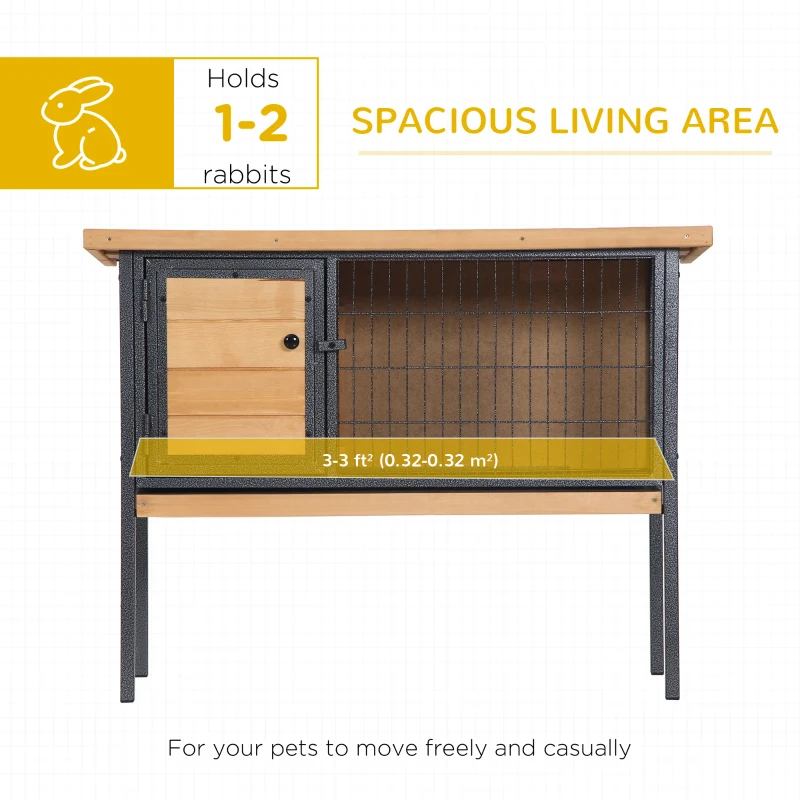 PawHut Rabbit Hutch, Wooden Bunny Cage Indoor Outdoor Bunny Hutch with Tray and Openable Water-Resistant Roof, Yellow
