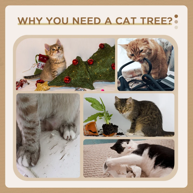 PawHut 79" Scratching Kitten Tree Condo Kitten Scratch Activity Center Toys Light Grey