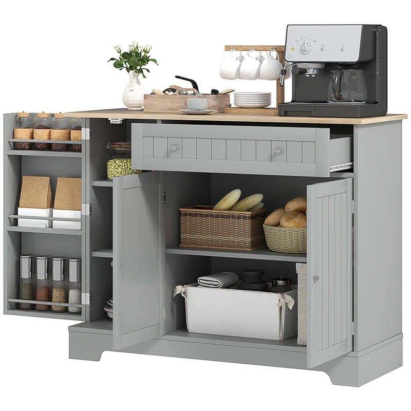 HOMCOM Modern Sideboard Cabinet, 41" Kitchen Buffet Cabinet with Drawer, Adjustable Shelf, 3 Doors for Dining Room, Grey