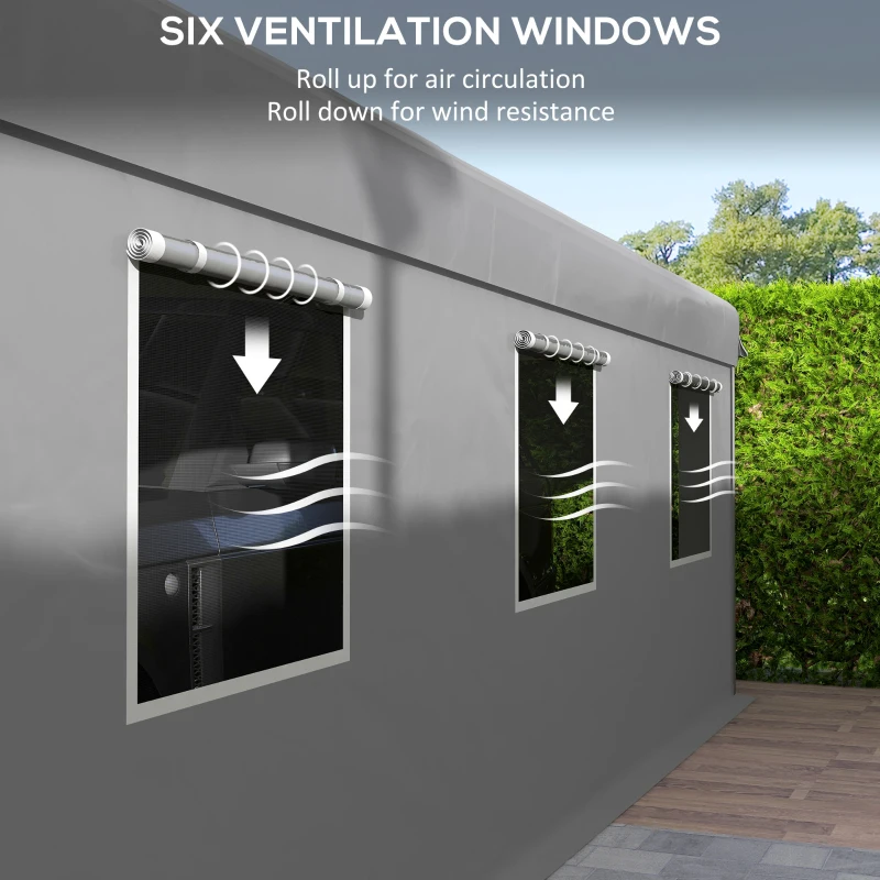 Outsunny 10' x 20' Carport, Heavy Duty Portable Garage with 6 Mesh Windows and 2 Doors, Light Grey