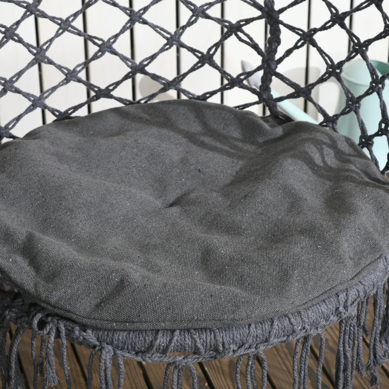 Outsunny Hanging Hammock Chair, Cotton Rope Porch Hammock Swing with Metal Frame and Cushion, Large Macrame Seat for Patio, Garden, Bedroom, Living Room,  Dark Grey