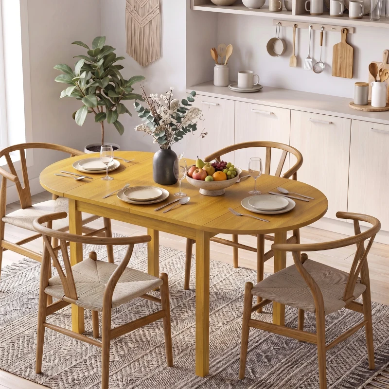 HOMCOM 55" Wood Kitchen Table, Drop Leaf Tables for Small Spaces, Oak