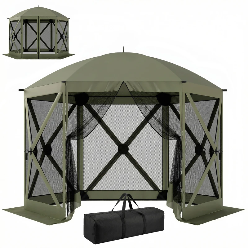 Outsunny 10 x 11 ft Pop Up Gazebo Screen Tent, Portable Instant Camping Canopy Screen House with Nettings, Carry Bag, Dark Green