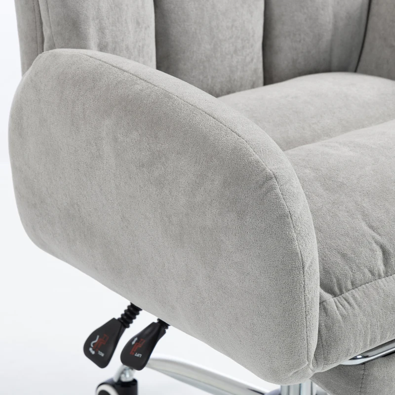 HOMCOM Cross Legged Office Chair with Footrest, 90°-180° Flip Armrests, Task Desk Chair, Light Grey