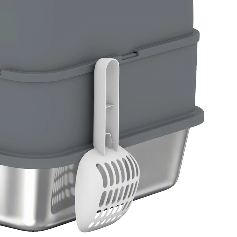 PawHut Stainless Steel Cat Litter Box with Lid, High Sided Enclosed Litter Box with Removable Lid, Tray, Scoop