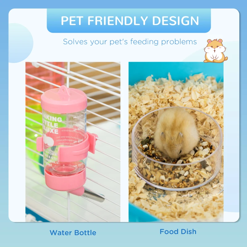 PawHut 23" Large Hamster Cage, Small Animal House, 5-Level Gerbil Haven, Tunnel Tube System, with Water Bottle, Exercise Wheel, Food Dish, Ramps, 2 Doors, Light Blue