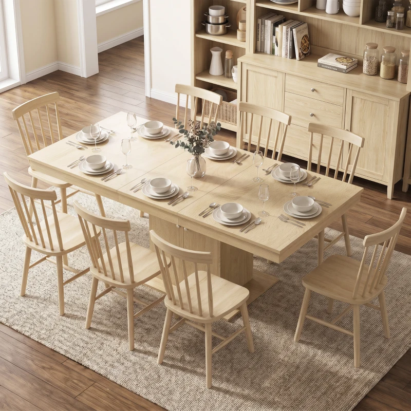 HOMCOM Folding Dining Table Extendable Kitchen Table Storage Cabinet Adjustable Shelf 6-8 People Natural