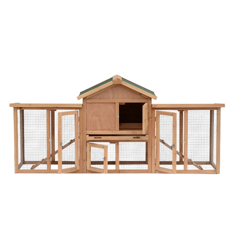PawHut Wooden Chicken Coop, Outdoor Backyard Garden Large Rabbit Hutch with Nesting Box, Run, Ramp, Drawer