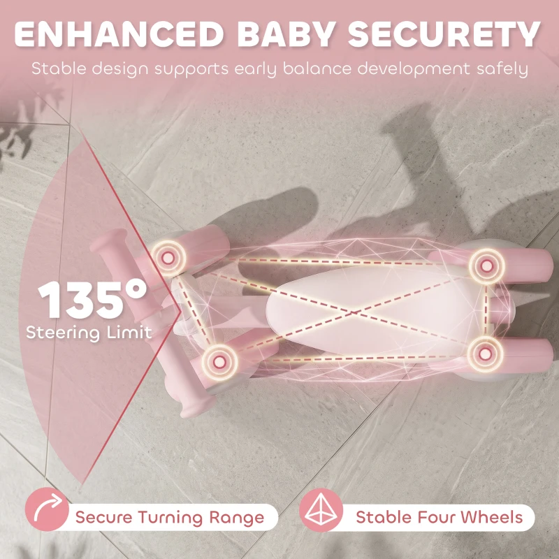 Qaba Baby Balance Bike for 12-24 Months Boys and Girls, Toddler Balance Bike with 4 Flashing Silent Wheels, Pink