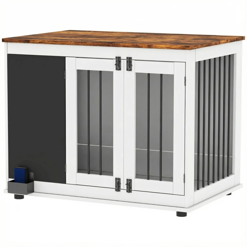 PawHut 39" Dog Crate Furniture Side End Table for Large Dogs w/ Blackboard, Three Doors, White