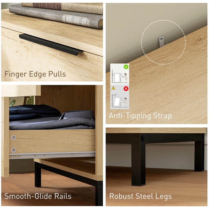 HOMCOM Dresser for Bedroom, 4 Drawer Dresser Tower, Chest of Drawers for Hallway, Entryway, Closet, Natural