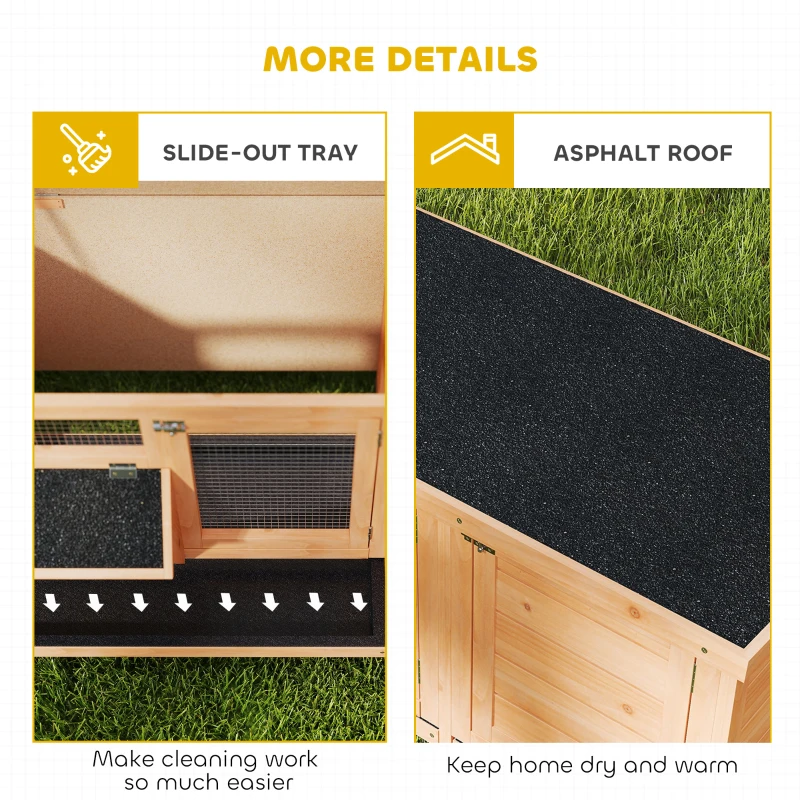 PawHut Wooden Rabbit Hutch Bunny Cage Guinea Pig House Outdoor with Sliding Out Tray, Openable Roof, Feeding Trough, Yellow