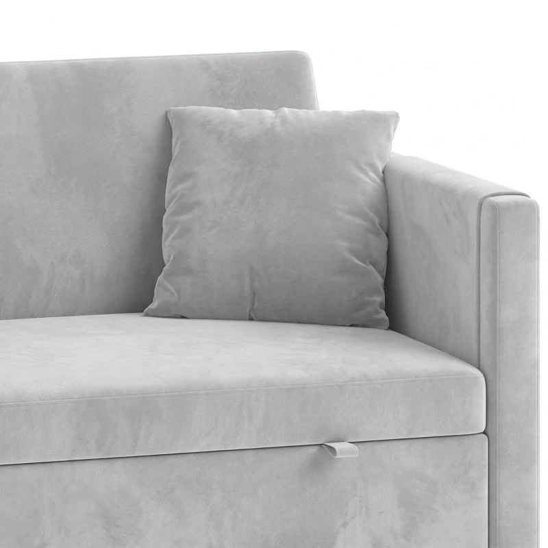 HOMCOM 52" Sofa Bed, Holland Velvet Loveseat Pull Out Sleeper Sofa with USB Ports, Adjustable Backrest, Side Pockets, Grey