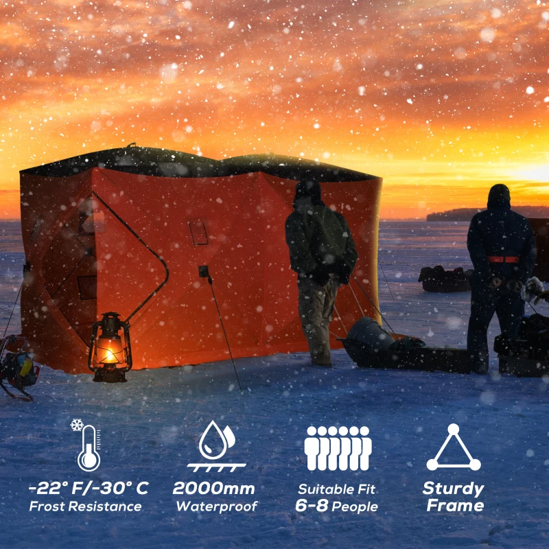 Outsunny 8-Person Pop-up Ice Fishing Shelter, Portable Ice Fishing Tent with Ventilation Windows and Carrying Bag, for Low-Temp -22℉