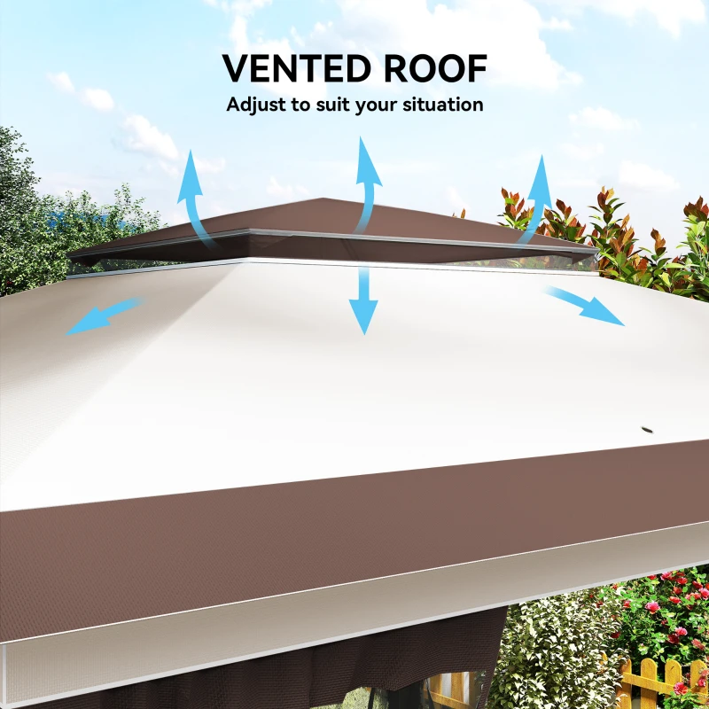 Outsunny 12' x 12' Pop Up Canopy Sun Shade Instant Tent Folding with Mesh Sidewalls, Beige and Dark Brown