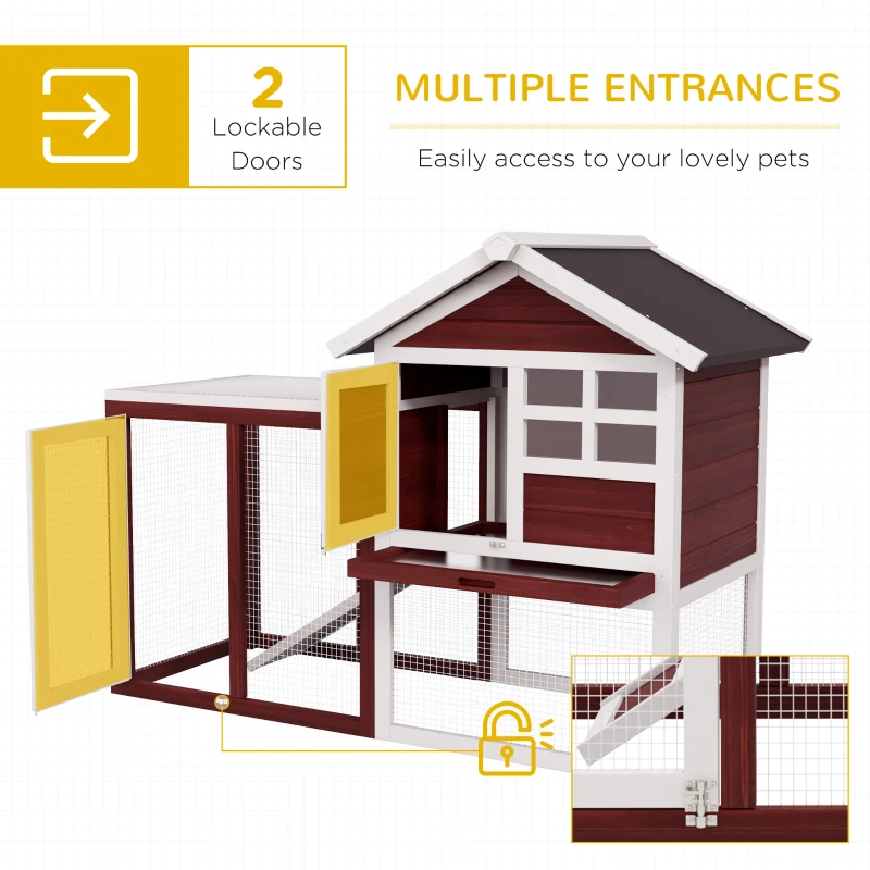 PawHut 48" Weatherproof Wooden Rabbit Hutch Bunny Cage Small Animal House with Slant Roof And Screened Outdoor Run, Brown