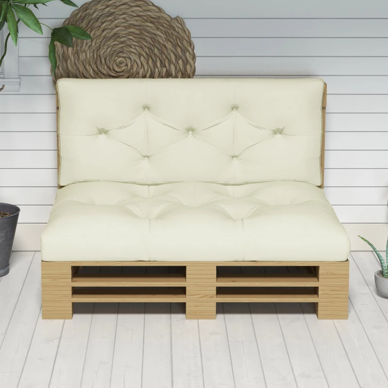 Outsunny 2 Seater 5" Thick Outdoor Seat Cushions with Back Cushion for Pallet, Loveseat Outdoor Furniture Cushions, Cream White