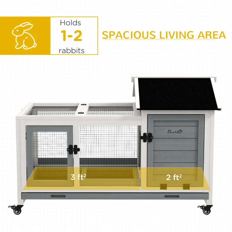 PawHut Rabbit Cage with Wheels, Ramp, Run, Tray for Indoor Outdoor, Suitable for Rabbit, Guinea Pig, Grey