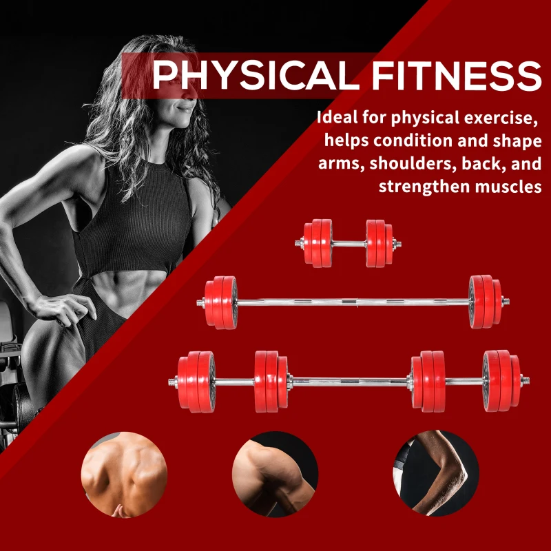 Soozier 66lbs 4-In-1 Dumbbell & Barbell Adjustable Set Strength Muscle Exercise Fitness Plate Bar Clamp Rod Home Gym Sports Area