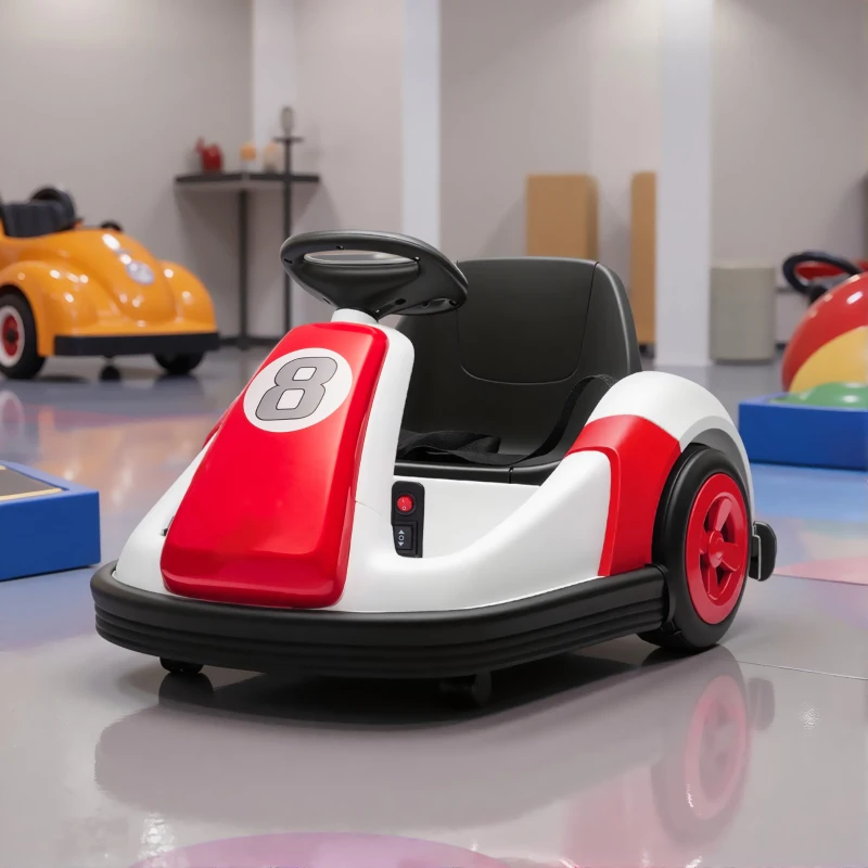 Qaba 6V Kids Bumper Car with Big Wheels, Electric Car for Kids with 360-Degree Spin, Slow Start, for 37-72 M, Red