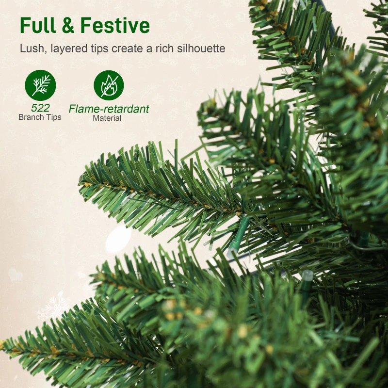 HOMCOM 7.5ft Christmas Tree with Colourful DIY Synchronized LEDs, Hinged Pencil Xmas Tree with Remote, Daily Timer, Green