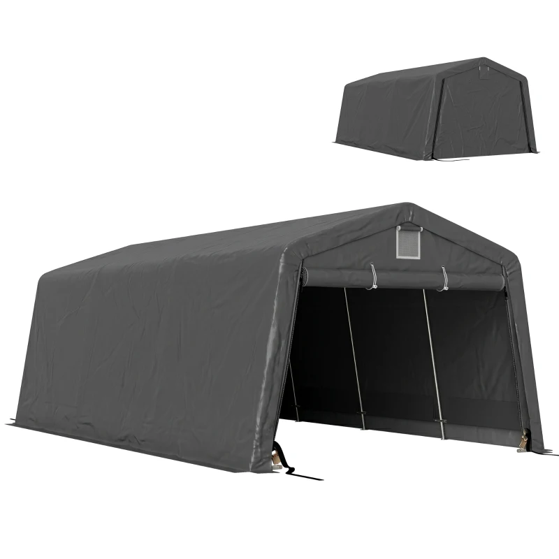 Outsunny 11' x 20' Portable Garage, Heavy Duty Carport Canopy with Ventilation Windows and Large Roll-up Door, Dark Grey
