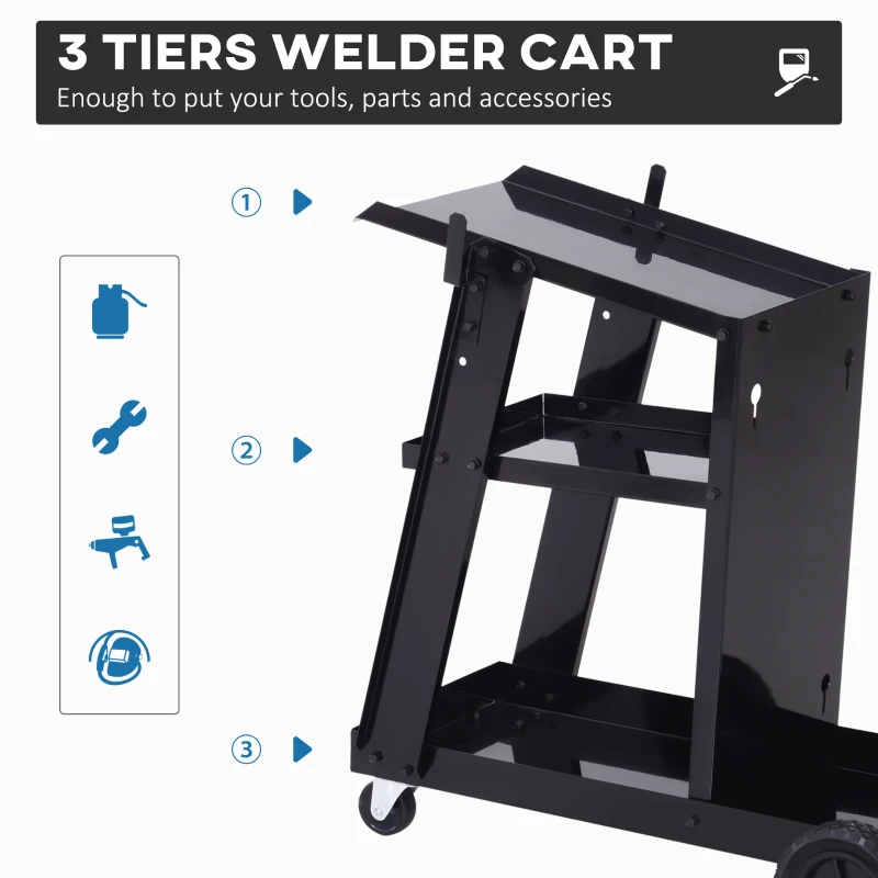 DURHAND 3 Tier Welding Cart Welder Trolley Garage Welding/Plasma Cutter Cart for Tanks Gas Bottles w/ Safety Chain Black