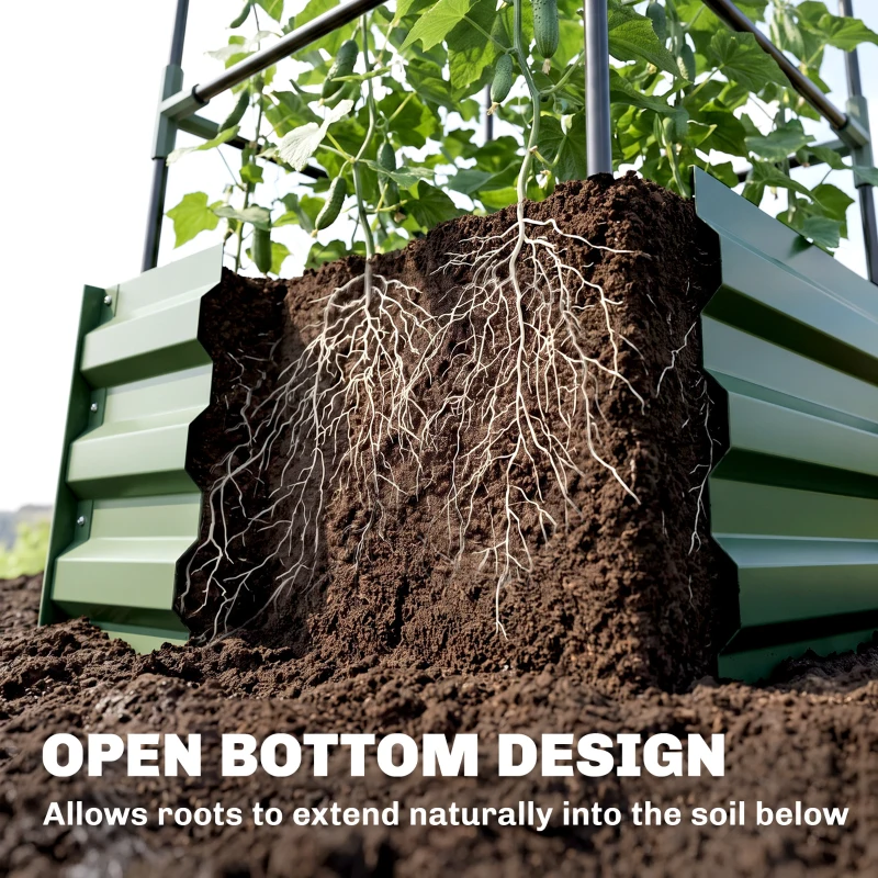 Outsunny Galvanized Planter Box, 24" x 24" x 73.5" Raised Garden Bed with Tomato Cage for Climbing Vines, Green
