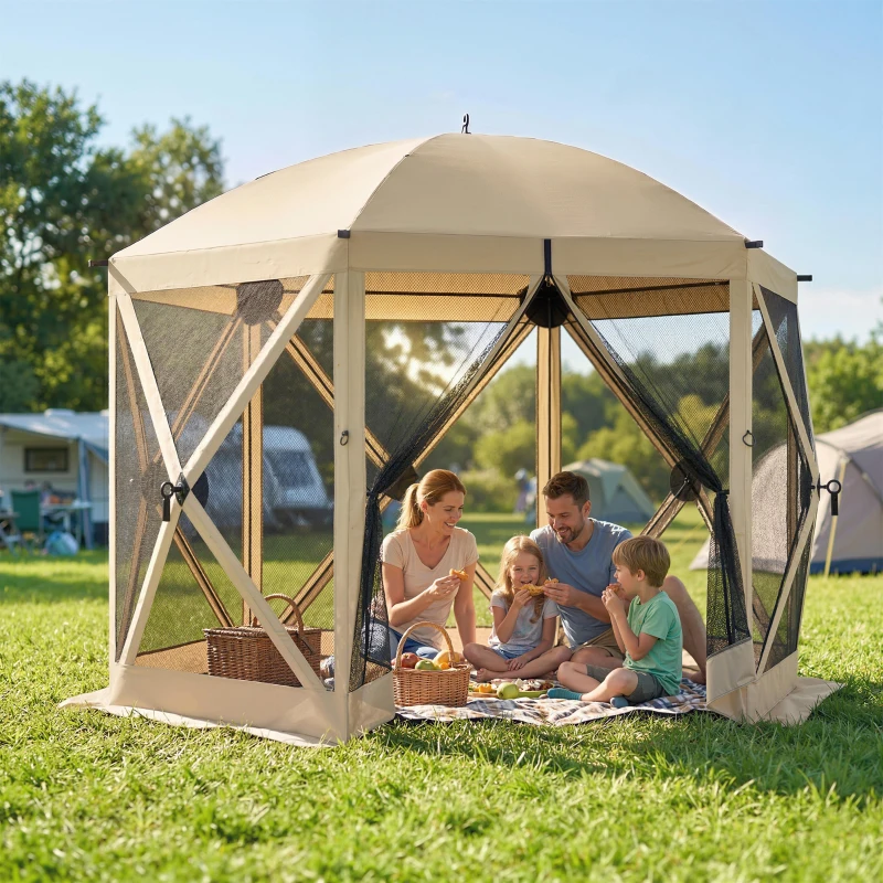 Outsunny 10 x 11 ft Pop Up Gazebo Screen Tent, Portable Instant Camping Canopy Screen House with Nettings, Carry Bag, Beige