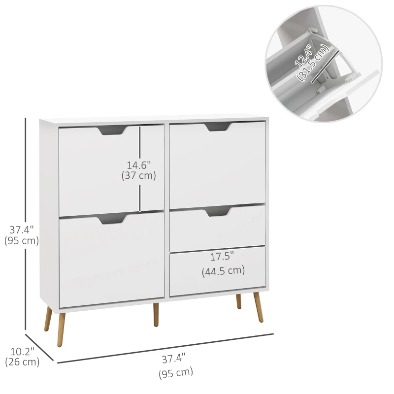 HOMCOM Shoe Storage Cabinet with 4 Flip Drawers and Adjustable Shelf, Shoe Cabinet for 8-16 Pairs of Shoes, White