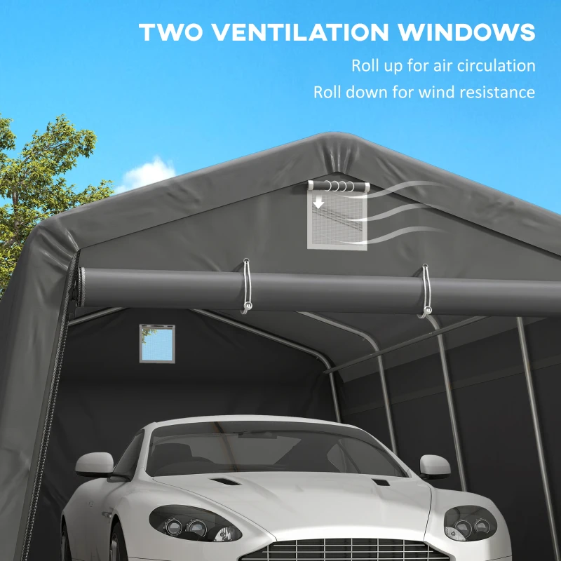 Outsunny 11' x 20' Portable Garage, Heavy Duty Carport Canopy with Ventilation Windows and Large Roll-up Door, Dark Grey