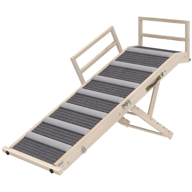 PawHut Dog Ramp, Folding Pet Ramp, 4 Adjustable Height from 15" to 19", Pet Stairs with Side Rails for Small to Large Dogs