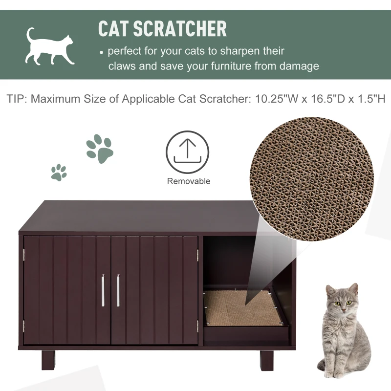 PawHut Cat Litter Box Enclosure, Hidden Litter Box Furniture, Cat House End Table Washroom with Scratching Pad, for Indoor Cats Kittens, 36" x 20.5" x 20", Brown