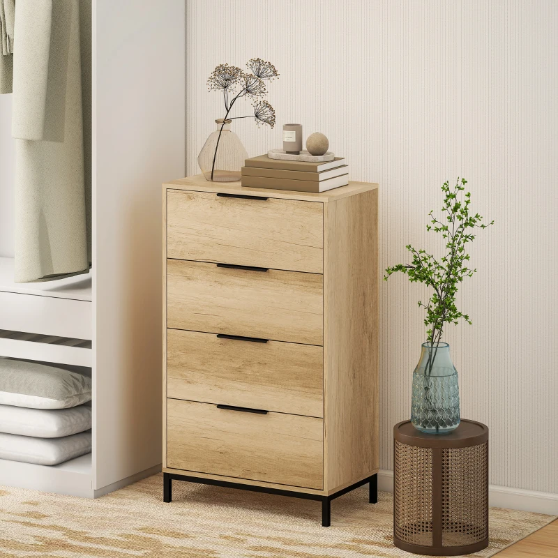 HOMCOM Dresser for Bedroom, 4 Drawer Dresser Tower, Chest of Drawers for Hallway, Entryway, Closet, Natural