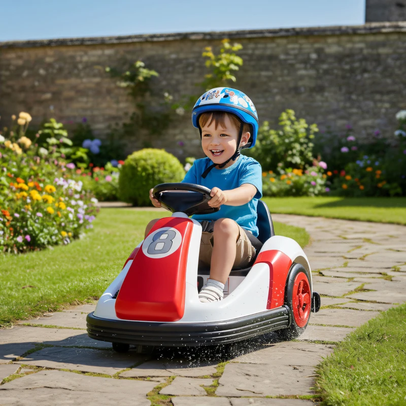 Qaba 6V Kids Bumper Car with Big Wheels, Electric Car for Kids with 360-Degree Spin, Slow Start, for 37-72 M, Red