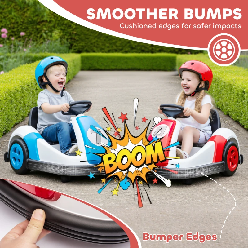 Qaba 6V Kids Bumper Car with Big Wheels, Electric Car for Kids with 360-Degree Spin, Slow Start, for 37-72 M, Red