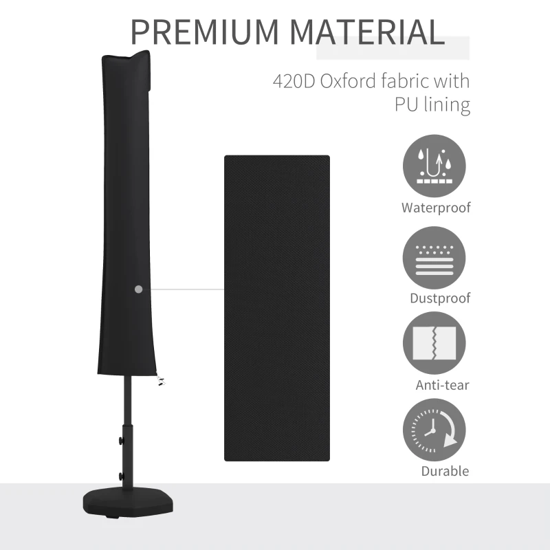 Outsunny Parasol Cover, Patio Cantilever Cover, Banana Umbrella Cover with Zipper, Black