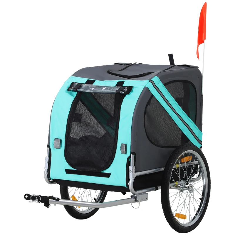 Aosom Dog Bike Trailer Pet Cart Bicycle Wagon Cargo Carrier Attachment for Travel with 3 Entrances Large Wheels for Off-Road & Mesh Screen, for Small Medium Dogs, Green