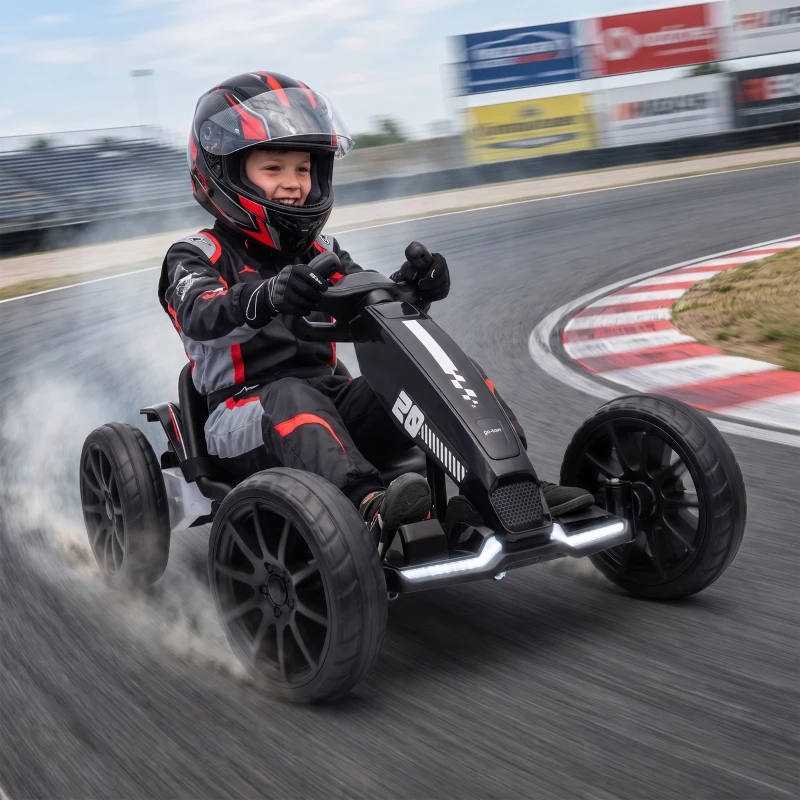 Qaba 12V Electric Go Kart for Kids with Dual Motors, Adjustable Seat, Soft Start, LED Lights, EVA Wheels, for Age 3-6, Black