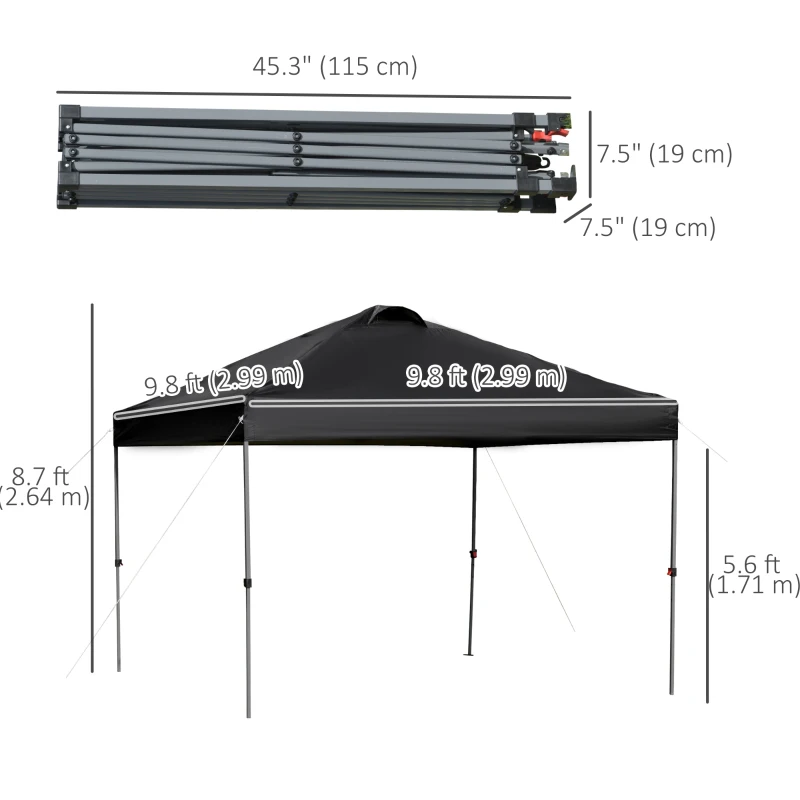 Outsunny 10' x 10' Pop Up Canopy Tent with Airy Top Vents and Wheeled Carry Bag for Outdoor, Garden, Patio, Black