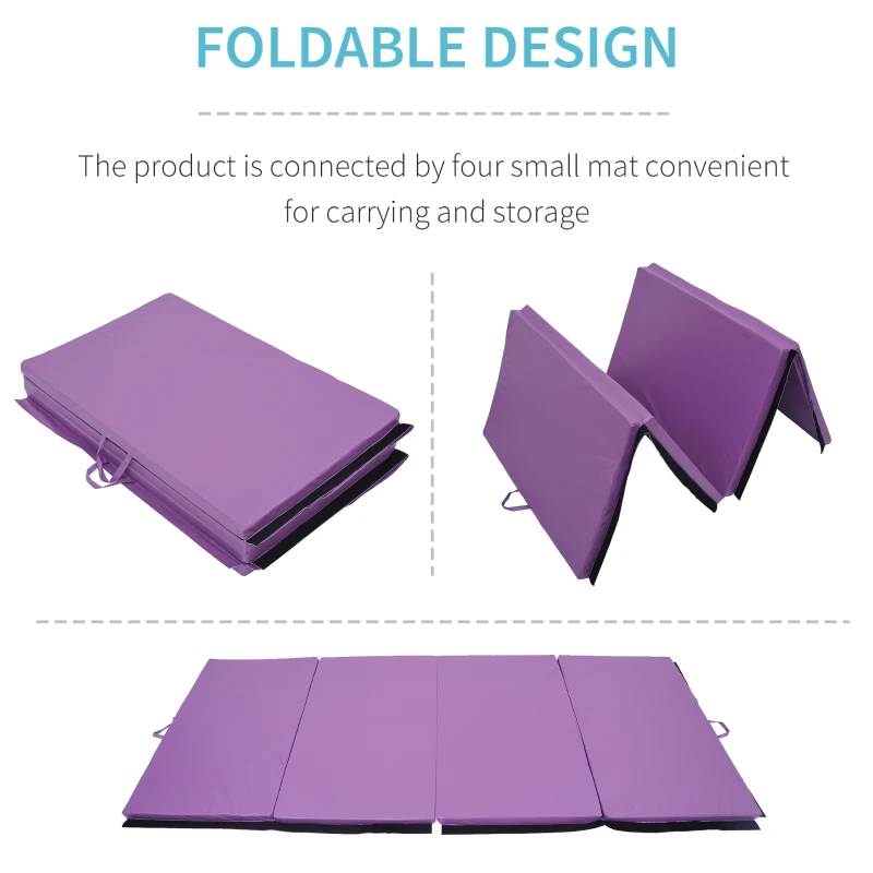 Soozier 4'x10'x2'' Folding Gymnastics Tumbling Mat, Exercise Mat  with Carrying Handles for Yoga, MMA, Martial Arts, Stretching, Purple