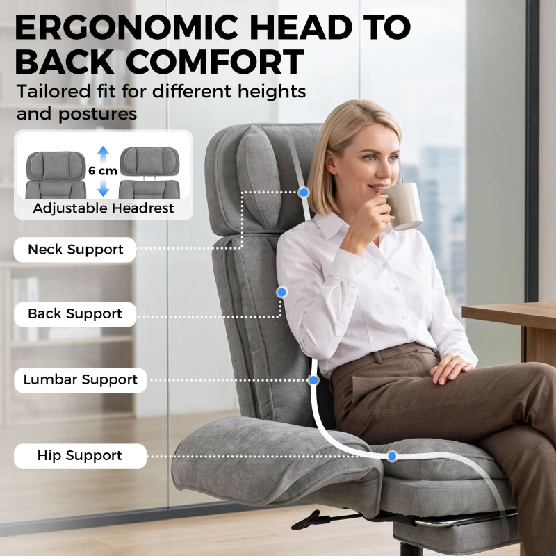 HOMCOM Criss Cross Office Chair with Flip Armrests, Adjustable Headrest, Swivel Tilt Reclining Desk Chair with Wheels, Gray