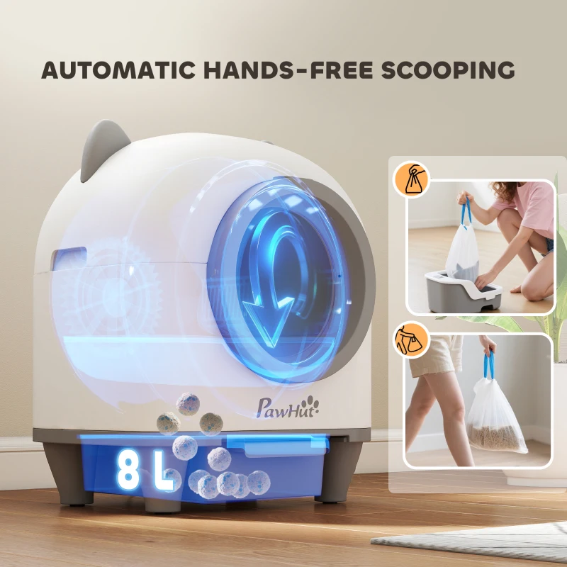 PawHut Automatic Cat Litter Box with App Control, Odor Isolation, Safety Protection, Anti-Pinch, 1 Roll Garbage Bag
