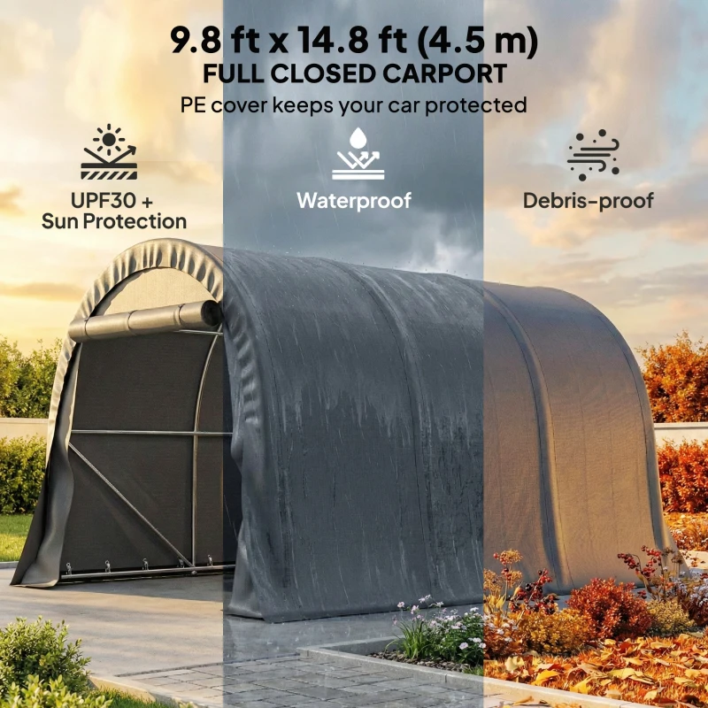 Outsunny 10' x 15' Heavy Duty Carport, Portable Garage Car Canopy Tent Shelter with Reinforced Galvanized Frame, Dark Grey